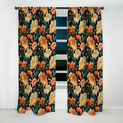 Design Art 1950s Miami Deco Petal Splendor - Floral Curtain - Blackout Floral Curtain - 1 Panels In Beige