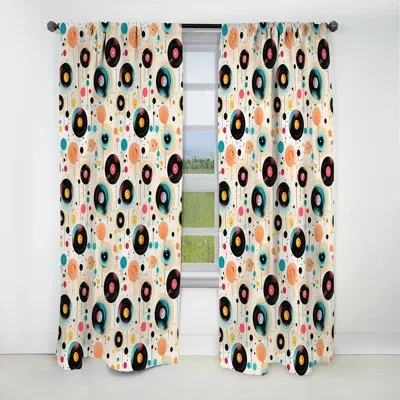 Design Art 1970s Vinyl Records Spots I - Midcentury Curtain - Blackout Geometric Curtain - 1 Panels In Black;green