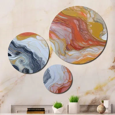 Design Art 3 Peach Orange Aqua Symphony Wall Decor Set Metal In Blue;orange