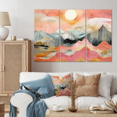 Design Art 3 Vibrant Mountain Landscapes Iii Wall Decor Set Metal In Pink;teal