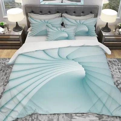 Design Art 3d Illustration Of Blue Tunnel - Modern Abstract Duvet Cover Set - Microfiber Polyester In Blue;white
