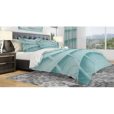 Design Art 3d Licht Blue Architectural Design - Modern Geometric Duvet Cover Set - Microfiber Polyester In Blue;white
