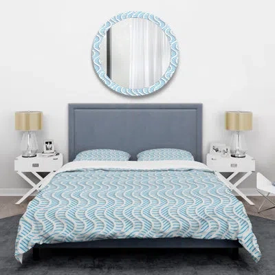 Design Art 3d Pattern Ii Mid-century Duvet Cover Set In Blue