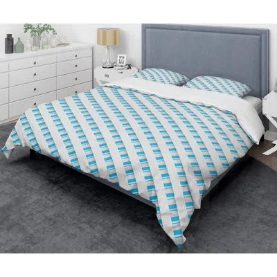 Design Art 3d Pattern Vi Mid-century Duvet Cover Set In Blue,white