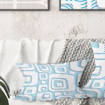 Design Art 3d White And Blue Pattern I - Mid-century Modern Printed Throw Pillow