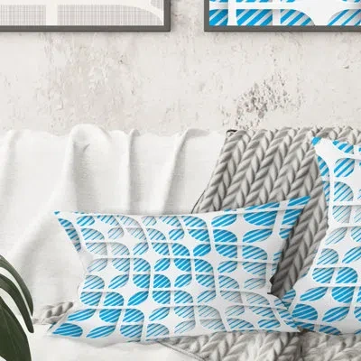 Design Art 3d White And Blue Pattern Ii - Mid-century Modern Printed Throw Pillow