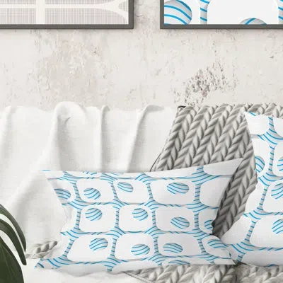 Design Art 3d White And Blue Pattern Iii - Mid-century Modern Printed Throw Pillow