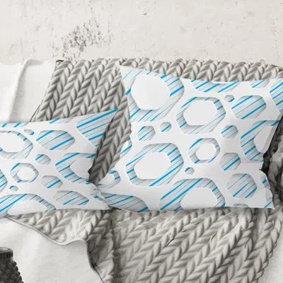 Design Art 3d White And Blue Pattern Iv - Mid-century Modern Printed Throw Pillow