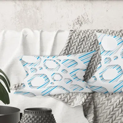 Design Art 3d White And Blue Pattern Iv - Mid-century Modern Printed Throw Pillow