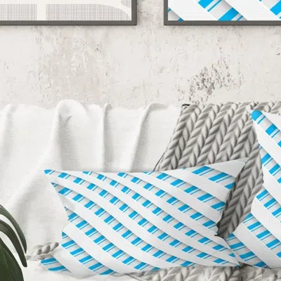 Design Art 3d White And Blue Pattern Vi - Mid-century Modern Printed Throw Pillow