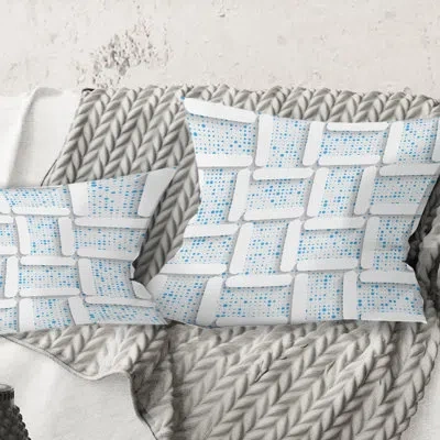 Design Art 3d White And Light Blue Pattern I - Mid-century Modern Printed Throw Pillow In Blue;blue