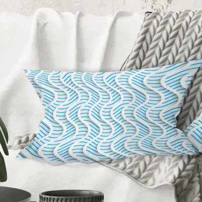 Design Art 3d White And Light Blue Pattern Ii - Mid-century Modern Printed Throw Pillow