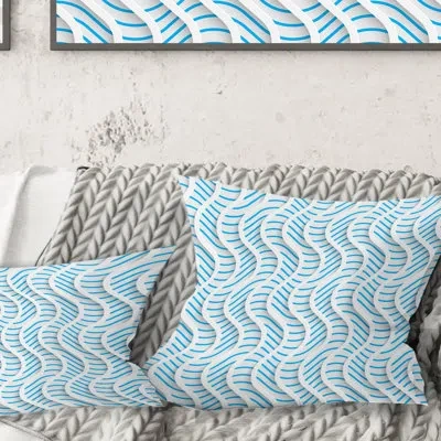 Design Art 3d White And Light Blue Pattern Ii - Mid-century Modern Printed Throw Pillow In Blue;blue