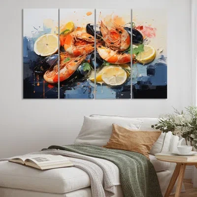 Design Art 4 Seafood Cuisine I Wall Decor Set Metal In Black;coral