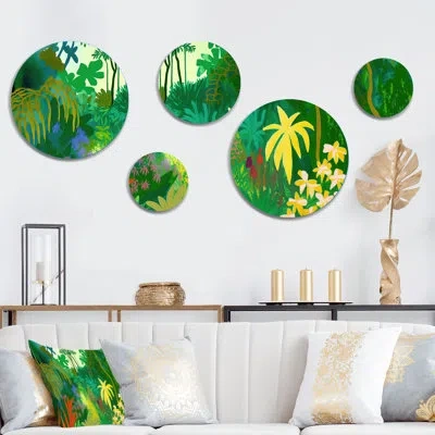 Design Art 5 Blossoming And Vibrant Jungle Flora Vi Wall Decor Set Metal In Green;orange