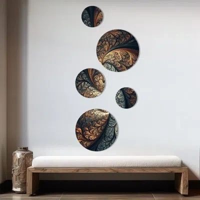 Design Art 5 Blue And Orange Fractal Fusion Iii Wall Decor Set In Blue;orange