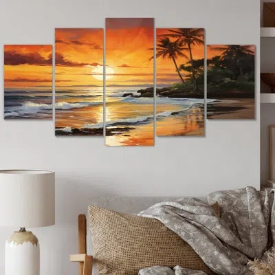 Design Art 5 Caraibe Island Sunset Iii Wall Decor Set Metal In Blue;orange