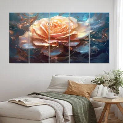 Design Art 5 Coral Blue Rose Reverie Wall Decor Set Metal