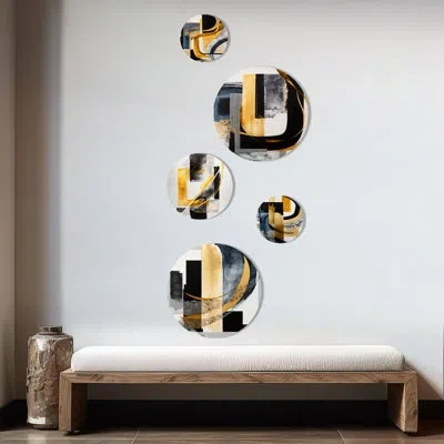 Design Art 5 Glam Art Deco Abstract I Wall Decor Set In Black;gold