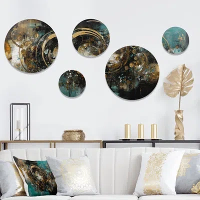 Design Art 5 Gold And Green Unveiling The Energy Iii Wall Decor Set In Green;gold