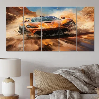 Design Art 5 Orange Exotic Car On Offroad Ii Wall Decor Set Metal In Black;orange