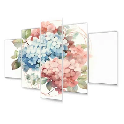 Design Art 5 Pink Green Hydrangea Blooms Heaven Ii Wall Decor Set Metal