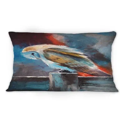 Design Art A Barn Owl Sitting On A Wooden Fence On A Night - Traditional Printed Throw Pillow 1