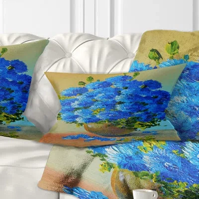 Design Art A Bouquet Of Blue Flowers - Floral Printed Throw Pillow