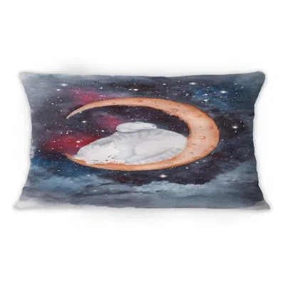 Design Art A Cat And A Mouse Sleeping On The Crescent Moon - Traditional Printed Throw Pillow 1