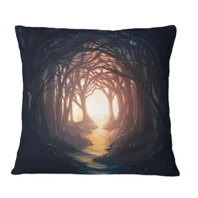 Design Art A Dark Forest Leading To Colorful And Bright - Tropical Printed Throw Pillow In Black