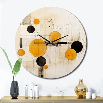 Design Art A Sense Of Timelessness Watercolor Yellow Black Metal Wall Clock In Gold