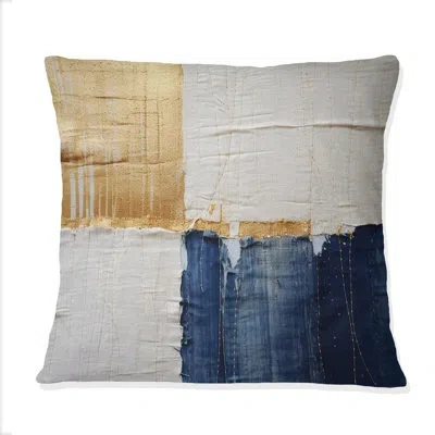 Design Art A Touch Of Gold And Kings Blue - Abstract Painting Printed Throw Pillow In Blue;gold
