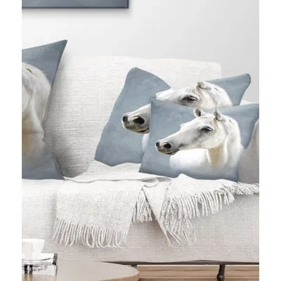 Design Art A White Horse Alone - Animal Printed Throw Pillow
