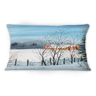 Design Art A Winter Landscape With Snow Covered Houses - Country Printed Throw Pillow 1