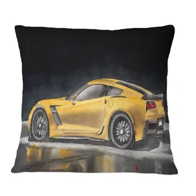 Design Art A Yellow Sport Car With Its Shadow - Industrial Printed Throw Pillow