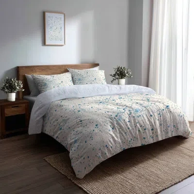 Design Art Abstract 3 Pcs Bedding Set - Ivory Dash Flow Sky Ivory Duvet Cover Set In Blue;ivory