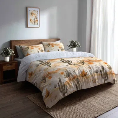 Design Art Abstract 3 Pcs Duvet Cover Set - Desert Lodge Boho Desert Minimal Duvet Cover And Throw Pillow Set In Black;orange