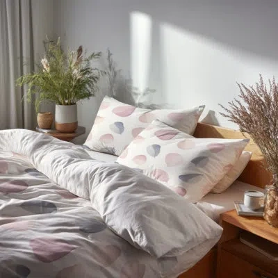 Design Art Abstract 4 Pcs Bed Comforter Set - Contemporary Boho Pink And Blue Boho Petals Bed Comforter Set In Blue;pink