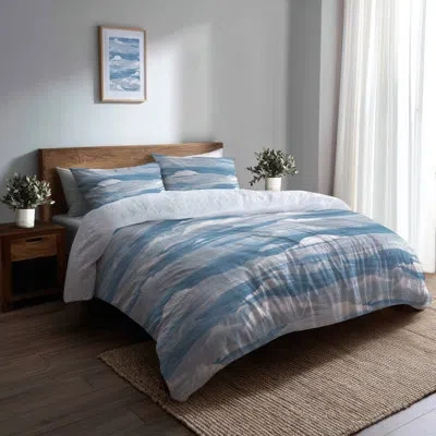 Design Art Abstract 4 Pcs Bedding Set - Beach Coastal Cloud Bed Comforter Set In Blue;white