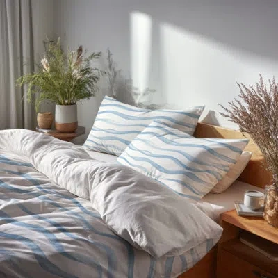 Design Art Abstract 6 Pcs Comforter Set - Beach Coastal Soft Waves Comforter Bedding Set In Blue;white