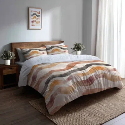 Design Art Abstract 6 Pcs Comforter Set - Contemporary Boho Earth Path Boho Comforter Bedding Set In Black;orange