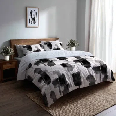 Design Art Abstract 6 Pcs Comforter Set - Modern Black Minimal Light Comforter Bedding Set In Black;white