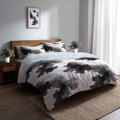 Design Art Abstract 6 Pcs Comforter Set - Modern Ink Cloud Comforter Bedding Set In Black;white