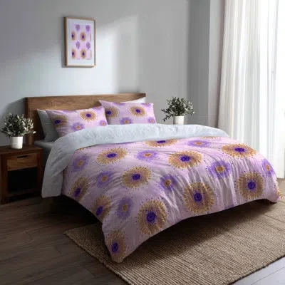 Design Art Abstract 6 Pcs Comforter Set - Modern Purple And Gold Boho Mandala Comforter Bedding Set In Gold;purple