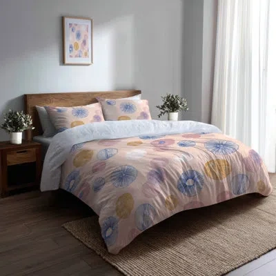 Design Art Abstract 6 Pcs Comforter Set - Pink Coastal Form Seashell Bedding And Throw Pillow Set In Blue;pink