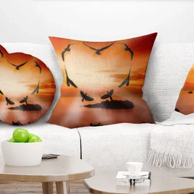 Design Art Abstract Abstract Crow Heart At Sunset Throw Pillow In Black;orange
