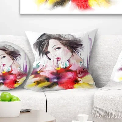 Design Art Abstract Abstract Portrait Beautiful Woman With Hair Pillow In Black