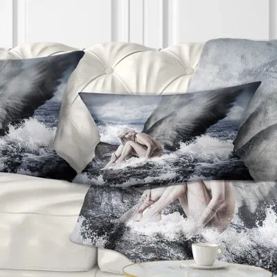 Design Art Abstract Abstract Sexy Blonde Woman With Angel Lumbar Pillow In White