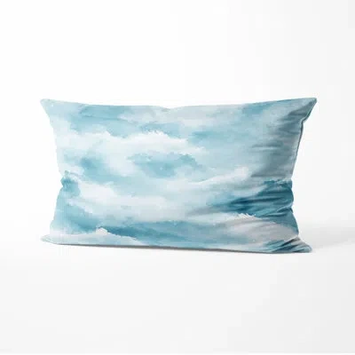 Design Art Abstract Accent Pillow - Beach Coastal Mist Printed Cushion For Living Room In Blue;white