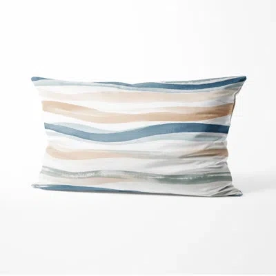 Design Art Abstract Accent Pillow - Blue Drift Shore Printed Cushion In Orange;blue